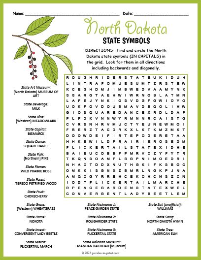 State Symbols Of North Dakota Word Search