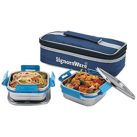 Buy Signoraware Midday Squarex Steel Lunch Box Set With Lid Bag