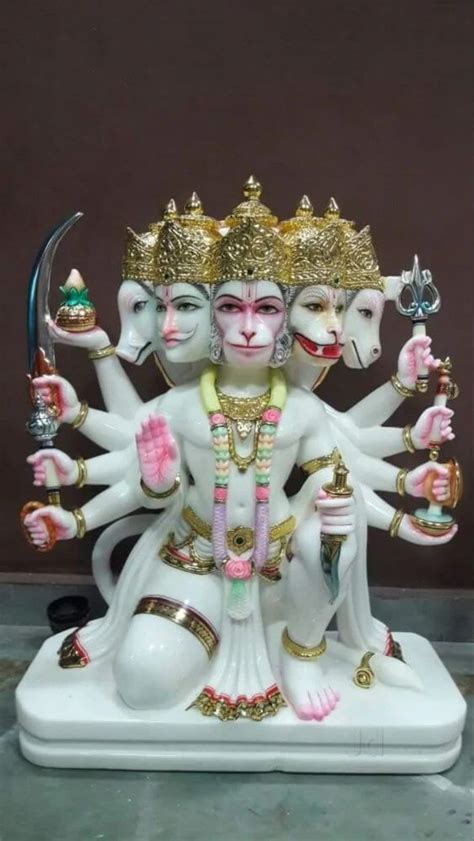 White Lord Panchmukhi Hanuman Marble Statue For Worship Size Inch