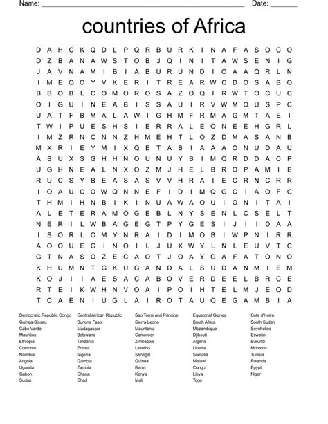 AFRICAN COUNTRIES Word Search WordMint