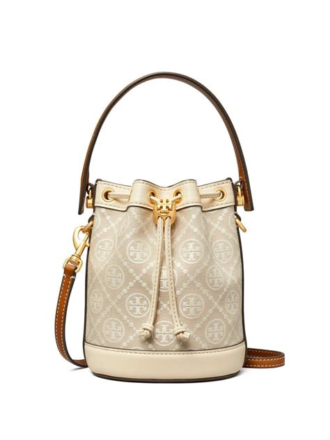 Tory Burch Monogram Jacquard Bucket Bag In Neutrals Editorialist