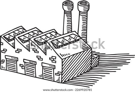 Handdrawn Vector Drawing Factory Building Two Stock Vector Royalty