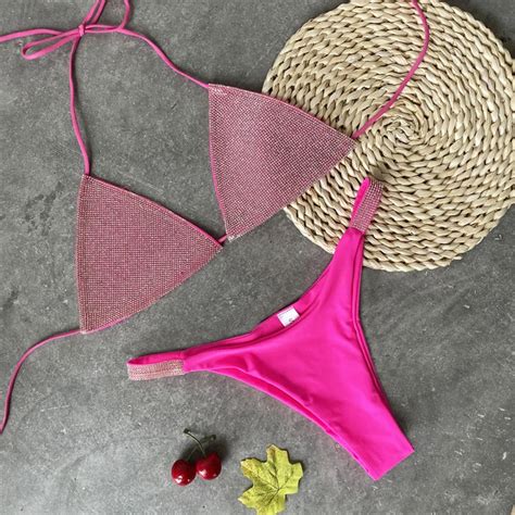 2020 Sequin Bikini 2020 Paste Diamond Bandage Swimwear Women Strap Swimsuit Solid Tong Bikinis