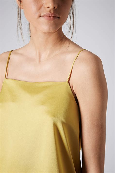 Lyst Topshop Satin Straight Neck Cami Top In Yellow