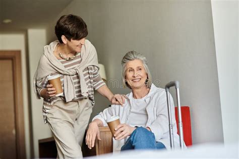 Senior Lesbian Couple Enjoys A Coffee Stock Image Image Of Woman Friendship 316445589