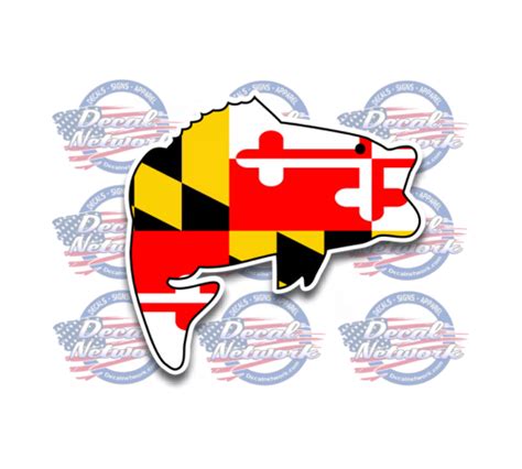 Maryland Flag Large Mouth Bass Vinyl Decal Sticker Custom Vinyl Decal