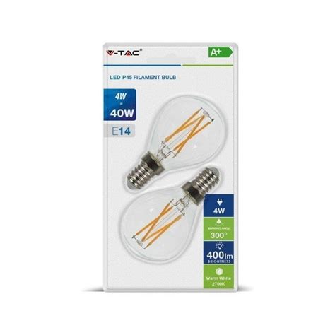 Żarówka LED V TAC 4W Cross Filament E14 P45 Kulka Przezroczysta