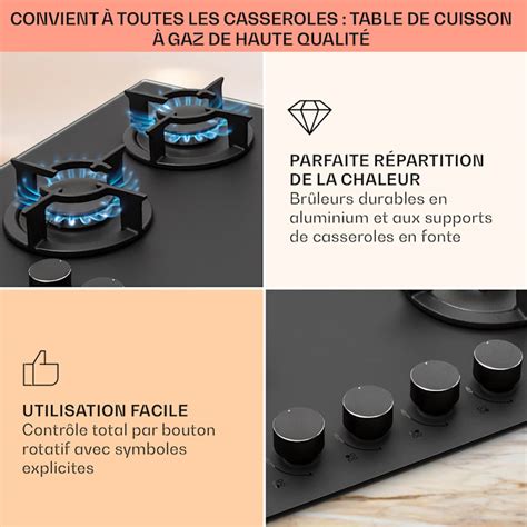 Firetale Table de cuisson à gaz 4 feux autonome 60 cm encastrée