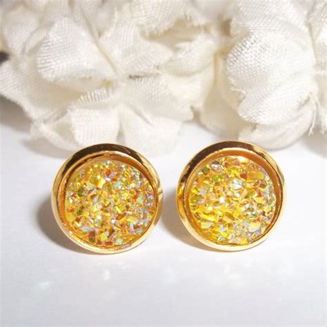 Wvluckygirl Jewelry Earring Set Yellow And Gold Druzy Style Post