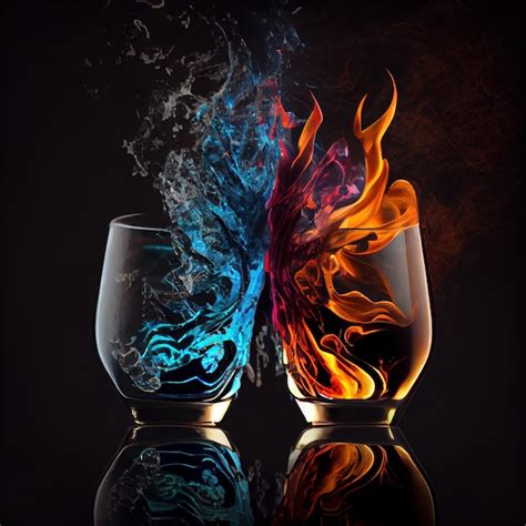 Premium Photo Glasses In The Clash Of Ice And Fire On Black Background