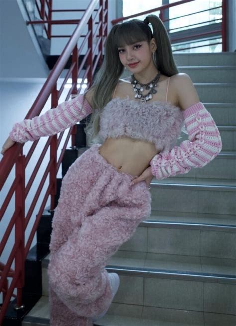 Pink Fluffy Cropped Top Lisa Blackpink Fashion Chingu