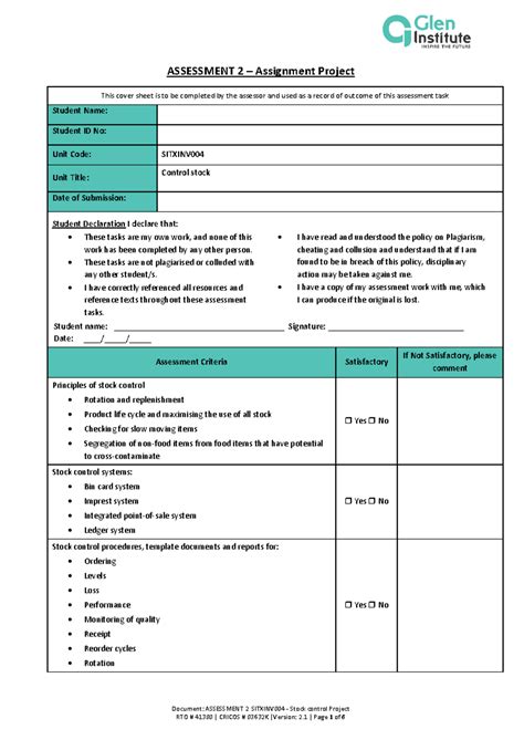 Assessment Sitxinv Stock Control Project Document Assessment