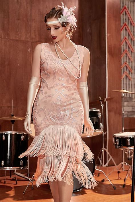 Blush Sequins S Flapper Gatsby Dress With Fringes S Fashion