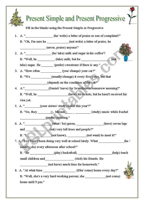 Present Simple Or Present Progressive Esl Worksheet By Anatavner