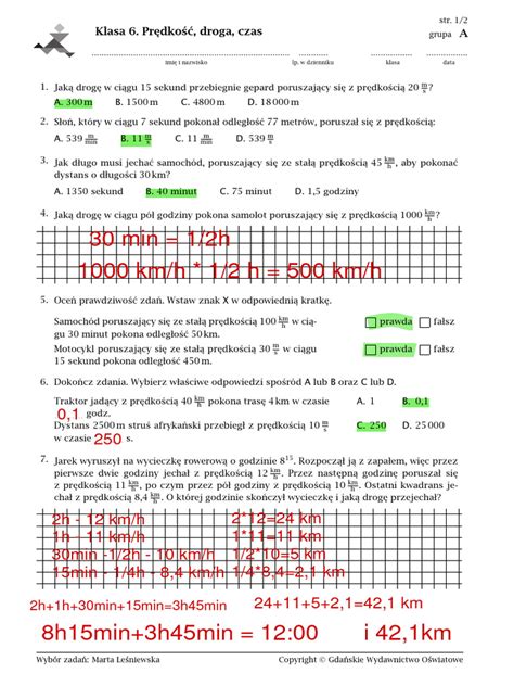 predkosc droga czas kl