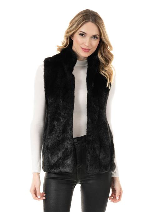 Black Mink Faux Fur Hook Vest Womens Faux Fur Vests