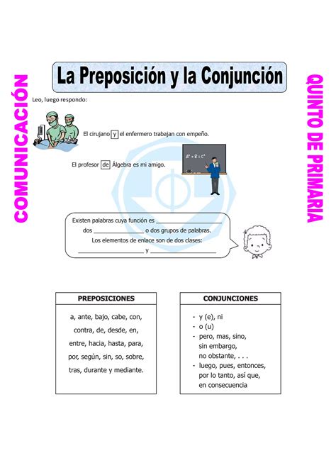 Ficha Preposiciones Y Conjunciones Para Quinto De Primaria Doc