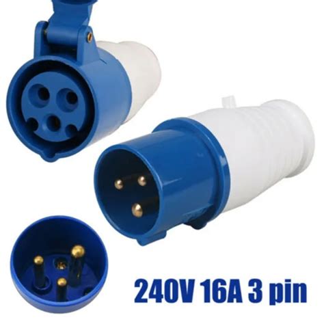 CONNEXION FIABLE 240V 16A 3 Broches Bleu Fiches Et Prises Industrielles