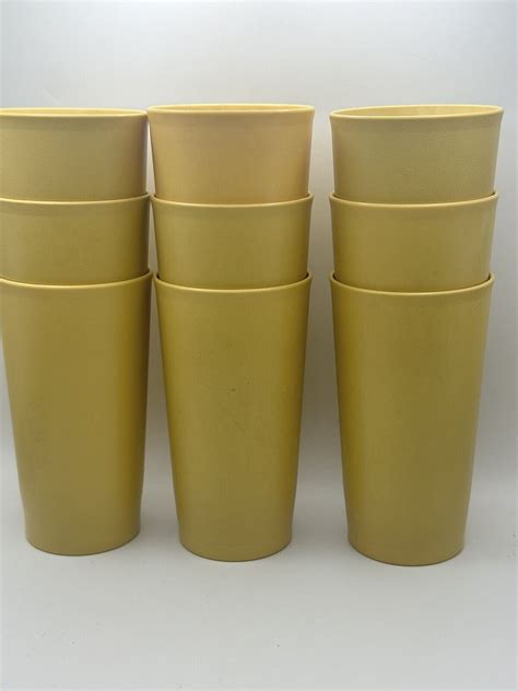 Vintage Tupperware 12oz Tumblers 873 Set Of 9 Harvest Gold Stackable