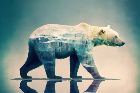 Polar Bear Suffer From Climate Change In Double Exposure Stock Photo