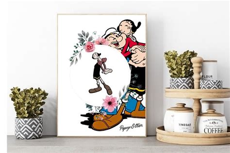 Popeye & Olive Poster, Printable Cartoon Character Wall Art, Digital ...