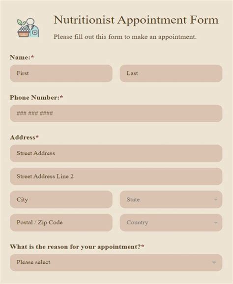 Free Online Nutritionist Appointment Form Template