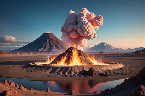 Erupções De Vulcões Ativos Vomitando Lava Forma De Terra Vulcânica