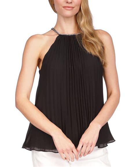 Michael Kors Womens Solid Pleated Chain Halter Top Macys