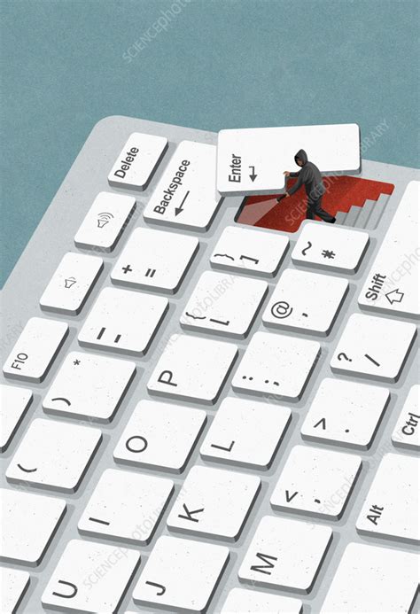 Computer hacker entering keyboard, illustration - Stock Image - C056/5644 - Science Photo Library