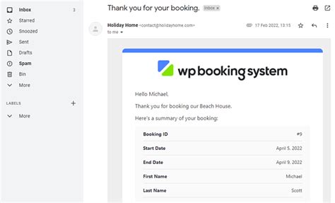 Notifications Wp Booking System