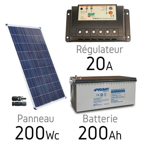 Kit Solaire Photovoltaique 12v 200Wc Batterie AGM 200Ah