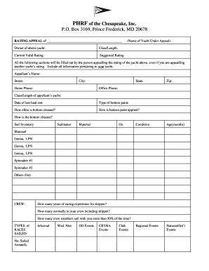 Chesapeake Phrf Application Fill Online Printable Fillable Blank