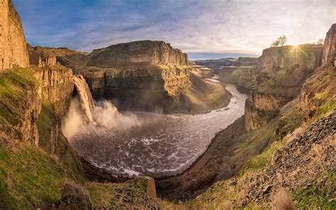 Waterfall Rocks Mountain Waterfall Sunset Evening River Hd