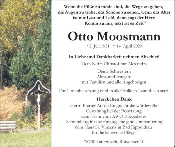 Traueranzeigen von Otto Moosmann Schwarzwälder Bote Trauer