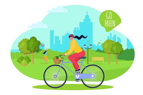 Muchacha en la bici del paseo del parque de la ciudad ilustración del