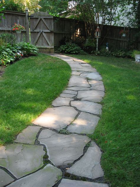 Irregular Flagstone Pathway Side Yard Shade Landscaping With Rocks