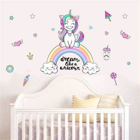 Sticker Mural Licorne Arc En Ciel Cm X Cm Cdiscount Maison