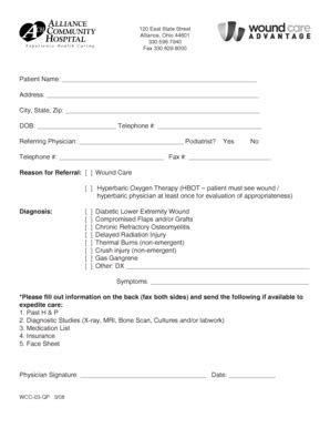 Fillable Online Achosp Wound Care Referral Form Achosp Fax Email