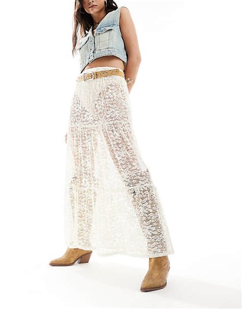 Miss Selfridge Beach Sheer Tiered Lace Maxi Skirt Asos