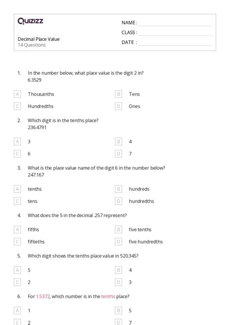 50+ Decimal Place Value worksheets for 3rd Year on Quizizz | Free ...