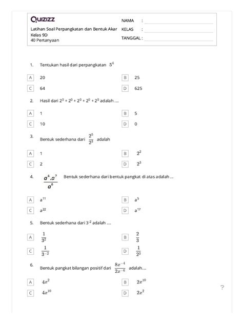 Latihan Soal Perpangkatan Dan Bentuk Akar Kelas 9d Pdf