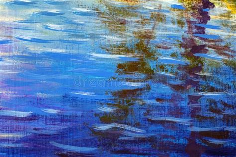 The Waves. Reflection in the Blue Water of the River - a Fragment of Acrylic Painting Stock ...