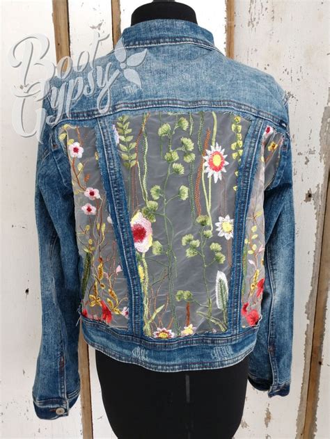 Upcycled Jacket Jean Jacket Tulle Floral Funky Jacket Boho