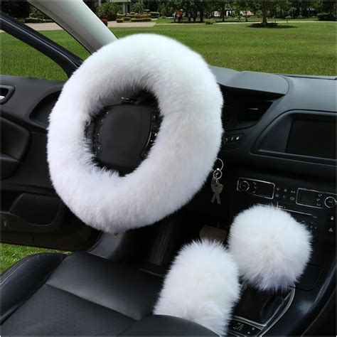 Amazon Ziciner Pcs Wool Steering Wheel Cover With Fuzzy Handbrake