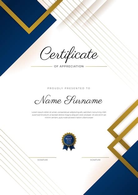 Certificado De Plantilla De Reconocimiento Color Dorado Y Azul