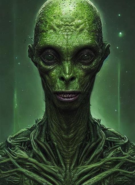 Portrait Of Space Alien With Green Skin And With Sca Openart