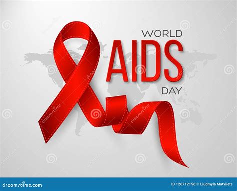 World Aids Day Concept Realistic Awareness Red Ribbon On Grey Map Background Vector