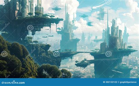 Floating Island Cities Stock Illustration Illustration Of Cloud