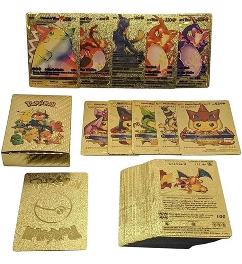 55 Cartas Pokémon Vmax Gx Pikachu Cards Ouro Edição Limitada