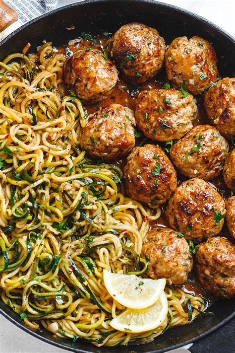 Garlic Butter Turkey Meatballs With Lemon Zucchini Noodles Recipe